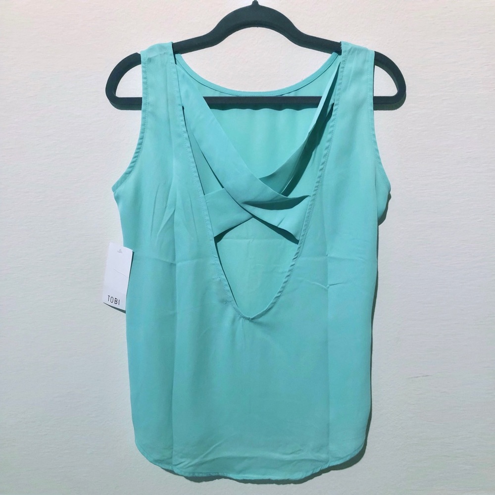 NWT Tobi Silk Cross Back Tank -Teal